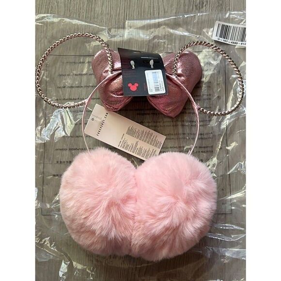 Minnie Mouse Pink Faux Fur Earmuffs With Glitter Bow & Rhinestone Ears For Adul main image 5
